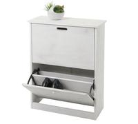 Meuble à chaussures HWC-K45, armoire à chaussures, 81x60x25cm 2 abattants, MDF en paulownia blanc shabby