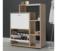 Meuble À Chaussures Imitation Hêtre 2 Portes Blanches Avec Étagère