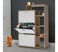 Meuble à chaussures imitation hêtre 3 portes blanches avec étagère