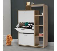 IDMarket - Meuble à Chaussures 18 Paires KLARK Imitation hêtre 3 Portes Blanches avec étagère