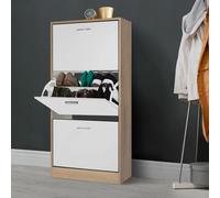 Meuble à chaussures imitation hêtre 3 portes blanches Blanc