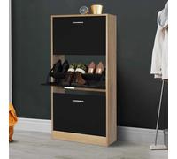 IDMarket - Meuble à chaussures 18 paires KLARK imitation hêtre 3 portes noires