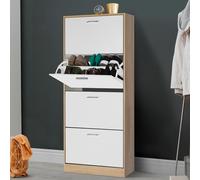 Meuble À Chaussures Imitation Hêtre 4 Portes Blanches