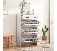 Meuble à chaussures incliné avec 2 tiroirs, étagère de rangement pour entrée, Armoire à chaussures pour couloirs 80 x 23,5 x 131cm
