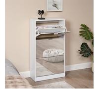 [en.casa] Meuble à Chaussures à Tiroirs Inclinés avec Miroir Armoire à Chaussures à 3 Abattants Range-Chaussures pour Entrée Rangement pour Couloir Panneau de Particules 115 x 60 x 24 cm Blanc