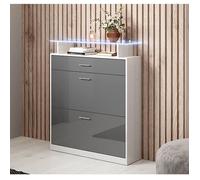 Meuble à Chaussures LED - PAOLA - Modèle PAOLA - Blanc et Gris - 2 portes 1 tiroir