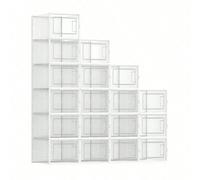 Meuble à chaussures, Lot de 18, pour pointure Jusqu'à 46, Transparent et Blanc Blanc
