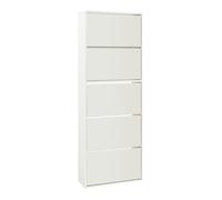 [en.casa] Meuble à Chaussures 5 Abattants Armoire de Rangement avec Miroir Étagère Porte-Chaussures Moderne pour 20 Pairs 5 Compartiments Élégant Entrée Salon Couloir Bois 169 x 60 x 24 cm Blanc