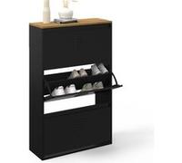 IDMarket - Meuble à chaussures maxi capacité ESTER 3 portes 18 paires métal noir et plateau bois design industriel