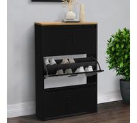 IDMarket - Meuble à chaussures maxi capacité ESTER 3 portes 18 paires métal noir et plateau bois design industriel
