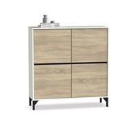 Meuble à chaussures meuble d'entrée avec pieds, 4 portes, coloris Blanc/Chêne cambrien, 20 paires de chaussures