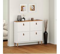Idimex Meuble à chaussures MIKKA – Rangement en bois, 4 abattants en pin massif – Blanc/Chêne
