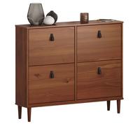 IDIMEX Meuble à Chaussures MIKKA en Bois, étagère à Chaussures Bois, Rangement avec 4 abattants en pin Massif Brun foncé