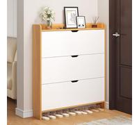 Meuble à chaussures mince - Autonome ultra fin - Chaussures blanches minimalistes pour salon, balcon et entrée - Design en bois à 3 niveaux - 80 cm