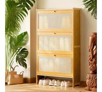 Meuble à chaussures mince avec 6 portes, moderne, 120 x 100 x 24 cm, organiseur à chaussures étroit, finition naturelle, 2 tiroirs (70 cm) pour couloir