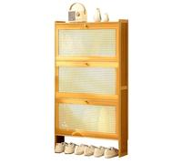 Meuble à Chaussures Mince en Bambou - Étagère de Rangement étroite à 4 Niveaux avec Portes en Treillis de rotin, Grande capacité pour entrée et Couloir, Profondeur 17 cm, Style élégant