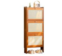 Meuble à Chaussures Mince en Bambou - Étagère de Rangement étroite à 4 Niveaux avec Portes en Treillis de rotin, Grande capacité pour entrée et Couloir, Profondeur 17 cm, Style élégant
