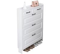 Meuble à chaussures mince et caché pour chaussures E moderne avec 3 tiroirs rabattables, design peu encombrant pour couloir, solution de rangement élégante pour chaussures.