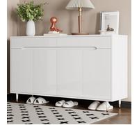 Meuble à chaussures moderne 2 portes 2 tiroirs - Étagères réglables - Pieds dorés - Rangement entrée ,18-24 paires,Blanc