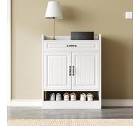 Meuble à Chaussures Moderne avec étagères réglables, poignées Noires et Un tiroir ; Commode à Chaussures à 2 Portes, Blanche, L75/P36/H95,5cm (L×P×H)
