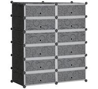 HomCom Armoire à chaussures modulable 12 cubes rectangulaires en plastique 24 paires noir
