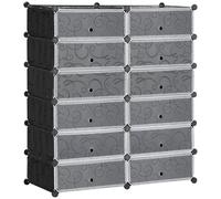 HOMCOM Armoire à Chaussures modulable Range Chaussures Meuble de Rangement avec 12 Cubes rectangulaires empilable en Plastique capacité 24 Paires 94 x 37 x 108 cm Noir et Blanc