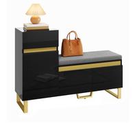 Meuble À Chaussures Noir 120x35x85cm Grande Capacité Design Moderne avec Portes et Tiroirs Rangement Entrée