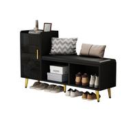 Meuble À Chaussures Noir Brillant 120x35x71.5cm Multi-niveaux Avec Siège Rembourré Et Accessoires Dorés Pour Entrée Et Couloir