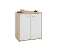 IDIMEX Meuble à Chaussures Olympe, Commode Meuble de Rangement avec 2 Portes avec 4 tablettes intérieures, en mélaminé décor chêne Sonoma et Blanc Mat
