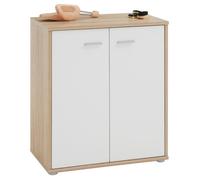 IDIMEX Meuble à Chaussures Olympe, Commode Meuble de Rangement avec 2 Portes avec 4 tablettes intérieures, en mélaminé décor chêne Sonoma et Blanc Mat