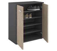IDIMEX Meuble à Chaussures Olympe, Commode Meuble de Rangement avec 2 Portes avec 4 tablettes intérieures, en mélaminé Gris Mat et décor chêne Sonoma
