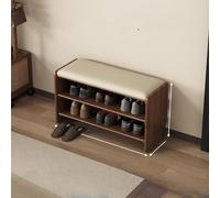 Meuble à chaussures ottomane en noyer avec banc d'entrée Sto Nizer double couche étagère ouverte en bois d'hévéa Porte d'entrée fourrure avec Cush 60 cm