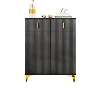 Meuble à Chaussures Panneaux Structurés et Détails Dorés - Étagères Réglables et Tiroirs - Rangement Moderne pour Entrée ou Salon