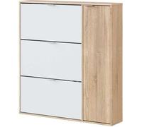 Meuble à chaussures Pegane Meuble à Chaussures avec 3 abattants et 1 porte chêne canadien / blanc artic -Hauteur 115 x Longueur 106 x Profondeur 22 cm