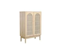 | Meuble à chaussures / Petit buffet 2 portes cannage JUDITH 20 paires de chaussures 4 étagères pieds en bois d'hévéa avec caps finition dorée