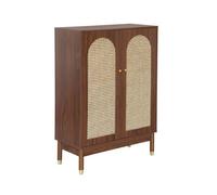 Meuble à chaussures. petit buffet décor bois noyer et cannage 2 portes