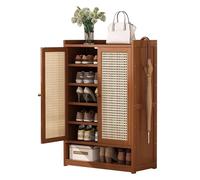 Meuble à chaussures pour entrée - Étagère de rangement en rotin avec portes et étagères ouvertes, organisateur de ferme pour couloir et salon