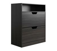 Meuble à chaussures Relaxdays, H x L x P 102x80x24 cm, pour 12 paires, 2 abattants, couloir, étroit, aspect bois, gris