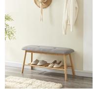 [en.casa] Banc à Chaussures avec Coussin d'Assise Rembourrée et Étagère Meuble d'Entrée avec Espace de Rangement Bambou Polyuréthane Polyester 45 x 90 x 30 cm Naturel Gris