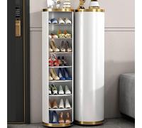 Meuble à chaussures rotatif à 360 degrés - Étagère à chaussures ronde verticale sur pied à 7 niveaux pour petits espaces, entrée et couloir - Rangement en métal en marbre gris (32 x 90 cm)