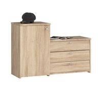 AKORD Meuble Chaussure pour Entree | Commode Penderie Meuble a Chaussures 2 en 1 avec Portes Pilantes | L98,4 x H68/43 x P33 cm Poids 29 kg | Armoire Placard Etagere Rangement