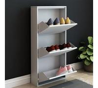 [en.casa] Meuble à Chaussures à Tiroirs Inclinés Étagère de Rangement à 3 Niveaux Range-Chaussures pour Entrée Couloir Métal 104 x 50 x 15 cm Blanc