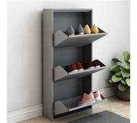 [en.casa] Meuble à Chaussures à Tiroirs Inclinés Étagère de Rangement à 3 Niveaux Range-Chaussures pour Entrée Couloir Métal 104 x 50 x 15 cm Gris