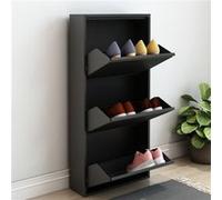 [en.casa] Meuble à Chaussures à Tiroirs Inclinés Étagère de Rangement à 3 Niveaux Range-Chaussures pour Entrée Couloir Métal 104 x 50 x 15 cm Noir