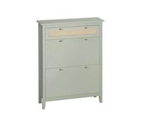 Meuble à chaussures style bohème chic - 2 portes abattantes 2 étagères réglables tiroir - MDF vert d'eau aspect rotin