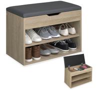 Meuble à chaussures - TECTAKE - Banc à chaussures JASMINA en bois MDF et rembourré, 60 x 30 x 43,5 cm - Bois clair/Chêne sonoma