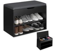 Meuble à chaussures - TECTAKE - Banc à chaussures JASMINA en bois MDF et rembourré, 60 x 30 x 43,5 cm - Noir