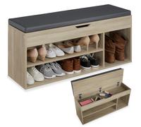 MEUBLE A CHAUSSURES - TECTAKE - Banc à chaussures NATALYA coussin d'assise compartiment rabattable 104 x 30 x 49 cm - Bois clair