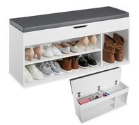 Meuble à chaussures - TECTAKE - Banc à chaussures NATALIA en bois MDF avec assise rembourrée, 104 x 30 x 49 cm - Blanc