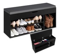 MEUBLE A CHAUSSURES - TECTAKE - Banc à chaussures NATALYA coussin d'assise Grand compartiment rabattable 104 x 30 x 49 cm - Noir